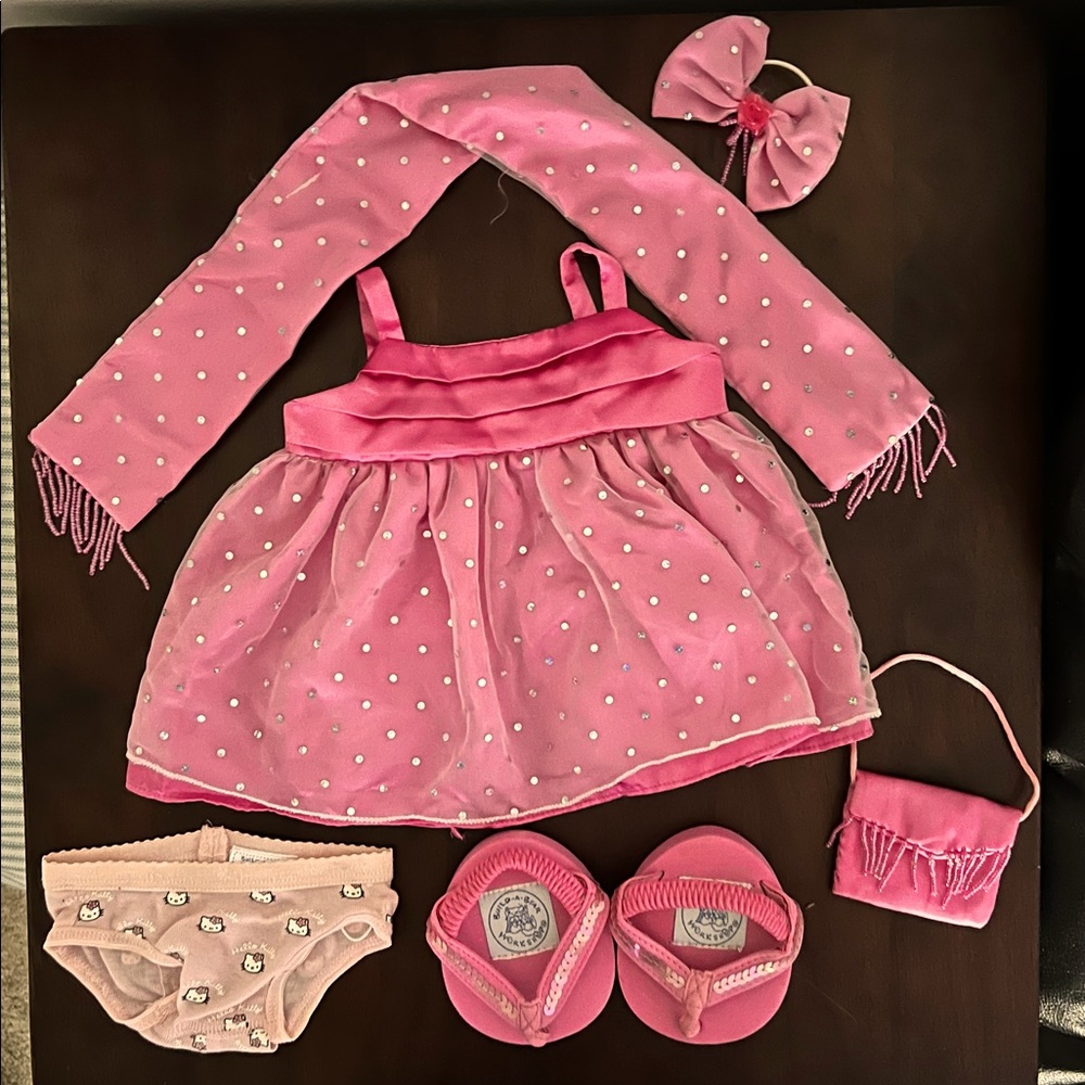 Build-A-Bear party dress, shoes, Hello Kitty underwear and accessories